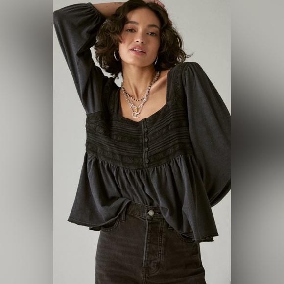 Lucky Brand Tops - Lucky Brand Embroidered Yoke Long Sleeve Peasant Top Size L